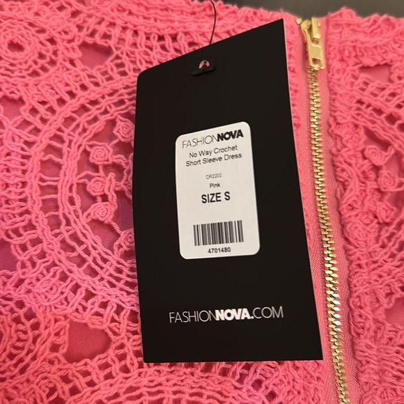 Fashion Nova 💞 No Way Crochet Short Sleeve Dress in Pink - Picture 8 of 8